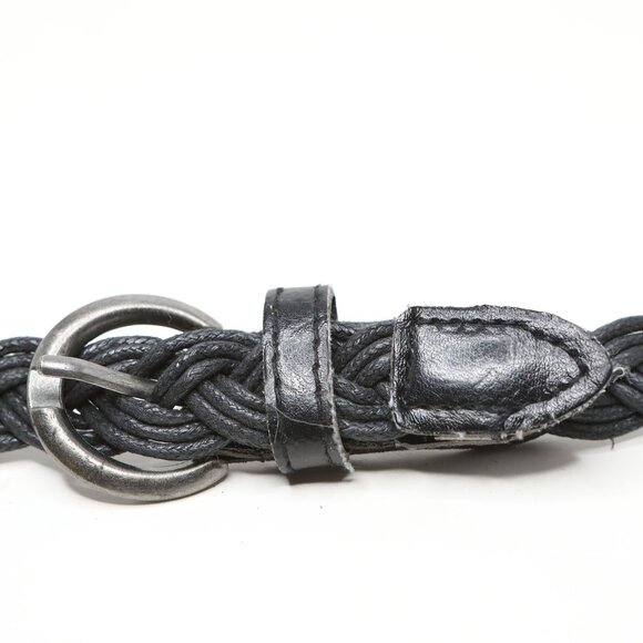 Vintage Black Braided Skinny Belt Adjustable Faux Leather Accent Boho Chic - Picture 7 of 8